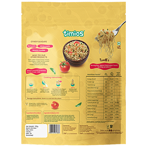 Timios Millet Noodles - Tomato Flavour, Non-Fried No-Maida, 190 g