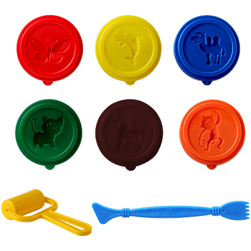 Faber castell Modelling Dough Pack - 6 Shades From Natural Ingredients, 12 Design Moulds, Plastic Knife & Roller, 50 g  