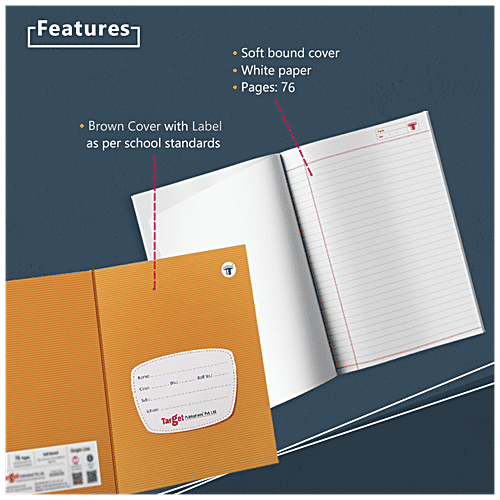 Target Publications One Side Blank & One Side Single Line Ruled Notebook - 76 Pages, Soft Bound, Brown Cover, 57 GSM, 1 pc