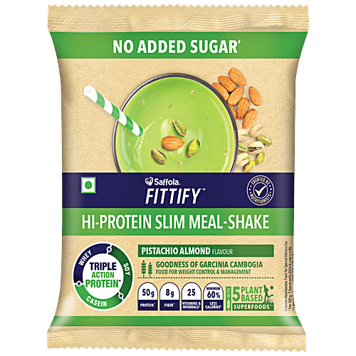Saffola FITTIFY HiProtein Slim Meal Shake No Added Sugar, Pistachio