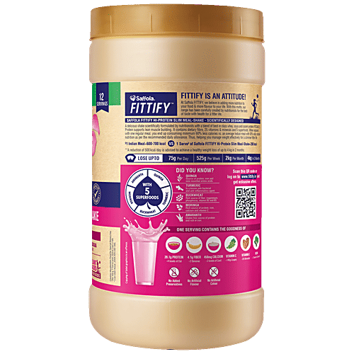 Saffola FITTIFY Rose Hi-Protein Slim Meal-Shake - No Added Sugar, 420 g (Buy 1 Get 1 Free) 
