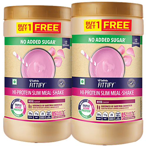 Saffola FITTIFY Rose Hi-Protein Slim Meal-Shake - No Added Sugar, 420 g (Buy 1 Get 1 Free) 