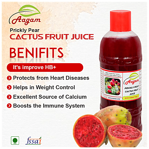 AAGAM Prickly Pear Cactus Fruit Juice - No Added Sugar, 500 ml Bottle 