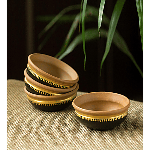 Uooker Set Of 6 Terracotta Bowls,Handmade Brown Glazed Food