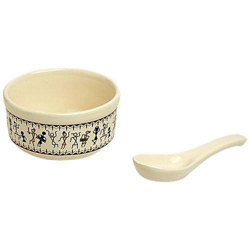 Buy ExclusiveLane Whispers Of Warli Ceramic Soup Bowls With Spoons