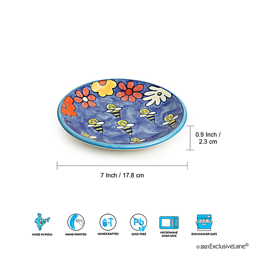 ExclusiveLane The Bee Collective Ceramic Quarter Plates - Hand-Painted, Microwave Safe, Stylish, 2 pcs  