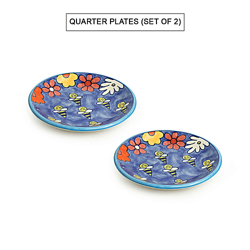 ExclusiveLane The Bee Collective Ceramic Quarter Plates - Hand-Painted, Microwave Safe, Stylish, 2 pcs  