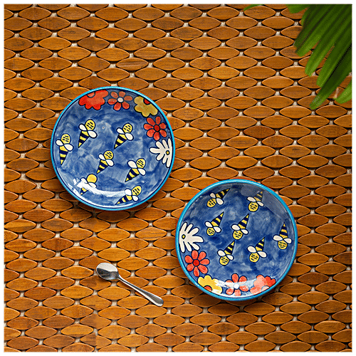 ExclusiveLane The Bee Collective Ceramic Quarter Plates - Hand-Painted, Microwave Safe, Stylish, 2 pcs  