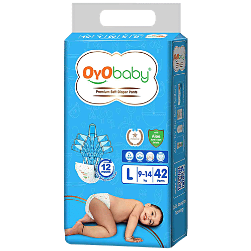 Oyo Baby Premium Soft Diaper Pants - Highly Absorbent, Prevents Leakage, L, 42 pcs  