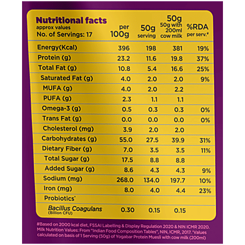 Yoga Bar 21g Protein Muesli + - Choco Almond + Cranberry, Healthy, 850 g