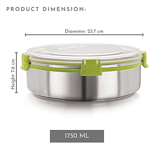 Magnus Klip Lock Stainless Steel Container No. 6 - Stackable, Airtight, BPA & Lead Free, Food Grade, 3601, 1.75 L  