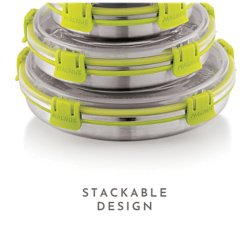 Magnus Klip Lock Stainless Steel Chocolate-Box No. 5 - Stackable, Airtight, BPA & Lead Free, Food Grade 3500, 650 ml