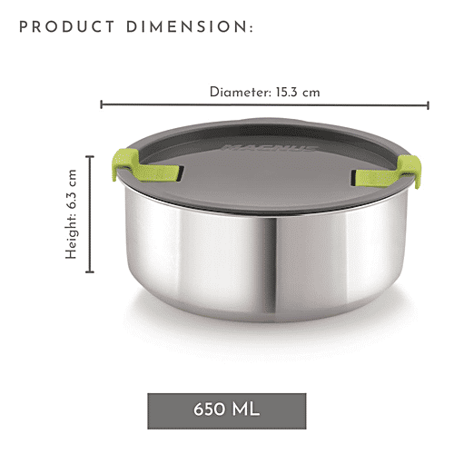 Magnus Steam Lock Container No. 4 Stainless Steel Container - Detachable Clip Lock, Leakproof Container, Stackable Design, 7401, 650 ml  