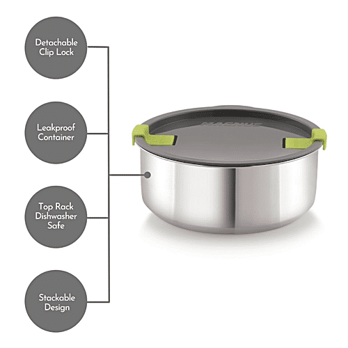 Magnus Steam Lock Container No. 4 Stainless Steel Container - Detachable Clip Lock, Leakproof Container, Stackable Design, 7401, 650 ml  