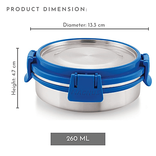 Magnus Deluxe Chocolate No. 3 Stainless Steel Container - Detachable Clip Lock, Leakproof Container, Stackable Design, 9300, 260 ml  