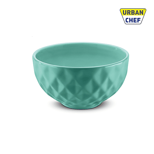 Urban Chef Prism Ceramic Bowl - Sea Green, Handcrafted, Shine Matte, Microwave Safe, For Salad/ Soup/ Cereal, 500 ml  