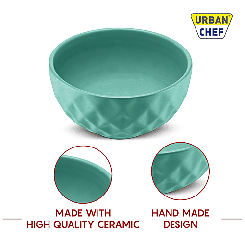 Urban Chef Prism Ceramic Bowl - Sea Green, Handcrafted, Shine Matte, Microwave Safe, For Salad/ Soup/ Cereal, 500 ml  
