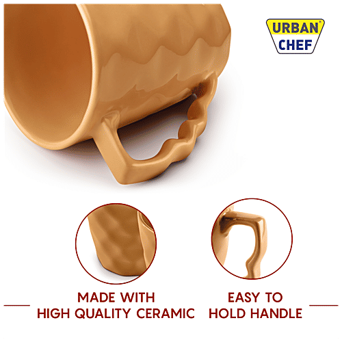 Urban Chef Prism Ceramic Coffee Mug - Mustard, Handcrafted, Shine Matte, Microwave Safe, 225 ml  