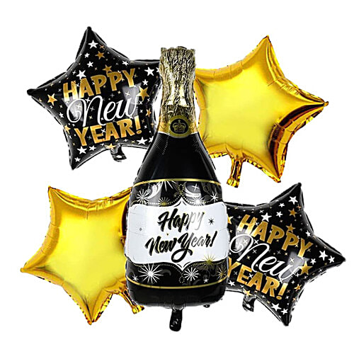 Urban Fest Happy New Year Foil Balloon - 5 Different Smileys Shaped, 5 pcs  