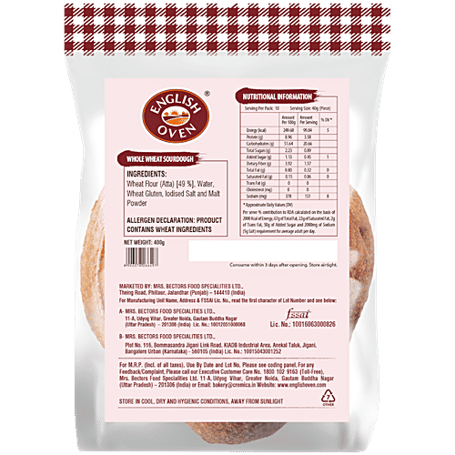 Buy English Oven Whole Wheat Sourdough Stone Baked Bread Preservative