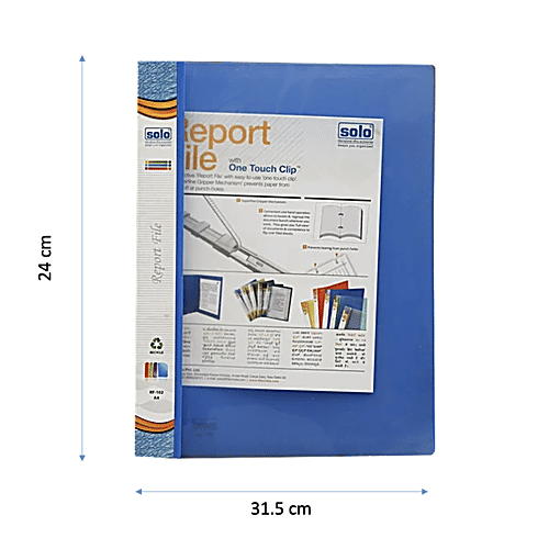 Solo RF-101 Report File - With One Touch Clip, A4 Size, Plastic, Blue, 24 x 31.5 cm, 1 pc  Transparent Top
 Opaque Base
 One-Touch Clip