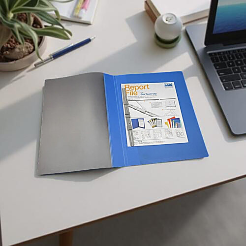 Solo RF-101 Report File - With One Touch Clip, A4 Size, Plastic, Blue, 24 x 31.5 cm, 1 pc  Transparent Top
 Opaque Base
 One-Touch Clip