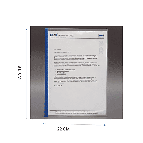 Solo Repot Cover Strip File - Plastic, A4 Size Compatible, 22 x 31 cm, 1 pc  Translucent Covers
 Holds 1-30 Sheets