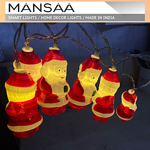 Mansaa 10 LED Lights Great Santa Icons, Festive Home Decor - Battery Powered, Warm White, 2 Mtr, 1 pc  
