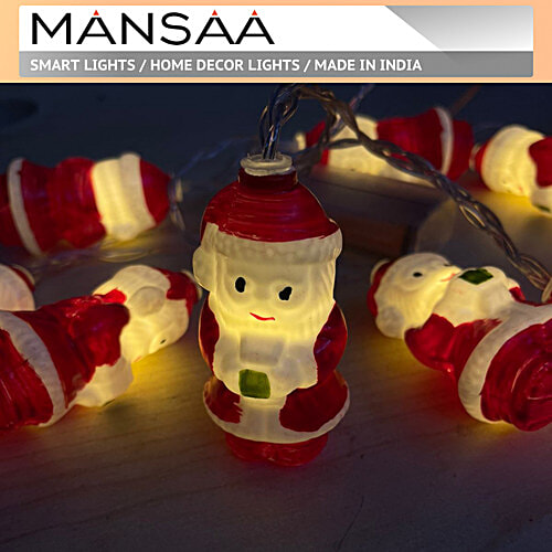 Mansaa 10 LED Lights Great Santa Icons, Festive Home Decor - Battery Powered, Warm White, 2 Mtr, 1 pc  