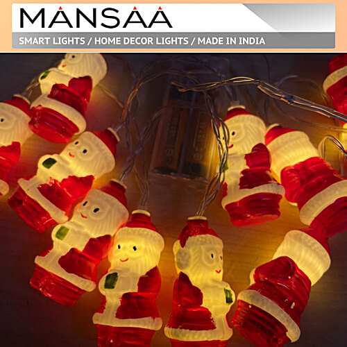 Mansaa 10 LED Lights Great Santa Icons, Festive Home Decor - Battery Powered, Warm White, 2 Mtr, 1 pc  