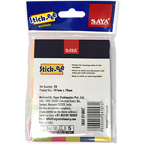 Saya Stick-eee Page Markers - Easy To Use, 5 Colours, 750 mm x 100 mm, 1 pc  