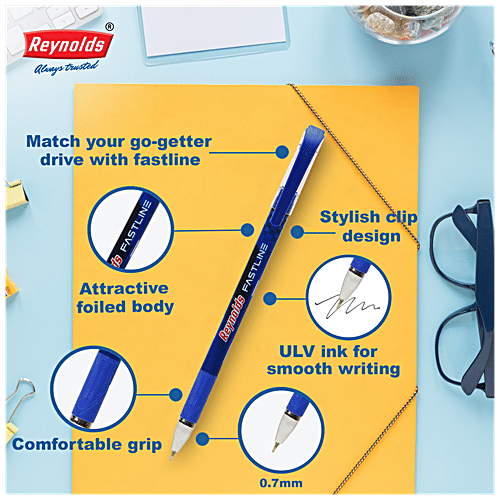 Reynolds Fastline Pen - ULV Ink For Smooth Writing, 10 pcs