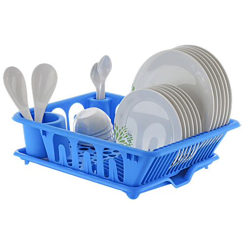 Ambition 3-In-One Dish Rack With Drainer - Plastic, Durable, BPA Free, For Multipurpose Use, 1 pc  