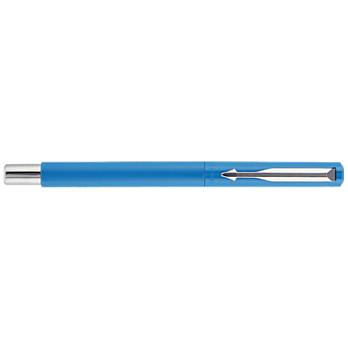 Parker Fountain Pen - Blue, Chrome Trim, Vector Standard, Fine Nib, Writes Smoothly, 1 pc (Get 3 Free Ink Cartridge)