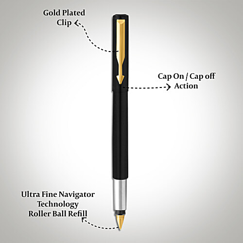 Parker Fountain Pen Refillable - Black, Vector Matte, Fine With Gold Nib, 1 pc  