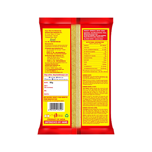 Bambino Vermicelli, 80 g  Made From Sooji Rawa, Hard wheat Semolina, Rich In Protein