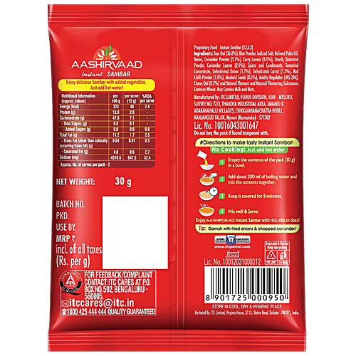 Buy Aashirvaad Instant Sambar With Added Vegetables & Dals Just Add