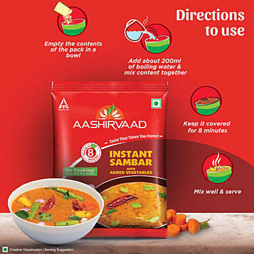 Aashirvaad Instant Sambar - With Added Vegetables, 30 g Pouch Goodness of Dals, No Added Preservatives, Ready in 8 Minutes