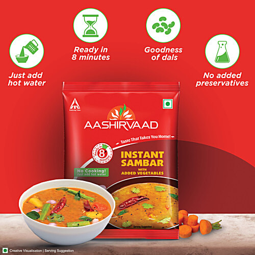 Aashirvaad Instant Sambar - With Added Vegetables, 30 g Pouch Goodness of Dals, No Added Preservatives, Ready in 8 Minutes