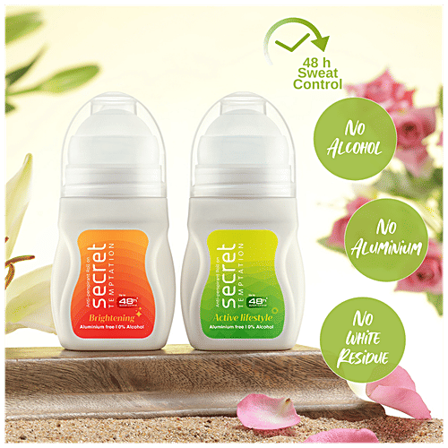 Secret Temptation Deodorant Roll - Active Lifestyle & Brightening, For Women, 0% Alcohol, 50 ml (Pack of 3) 