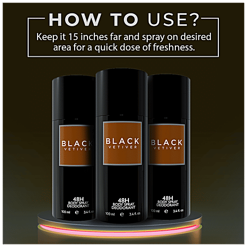 ColorBar 48H Body Spray Deodorant - Black Vetiver, Long-Lasting Freshness, For Men, 100 ml  