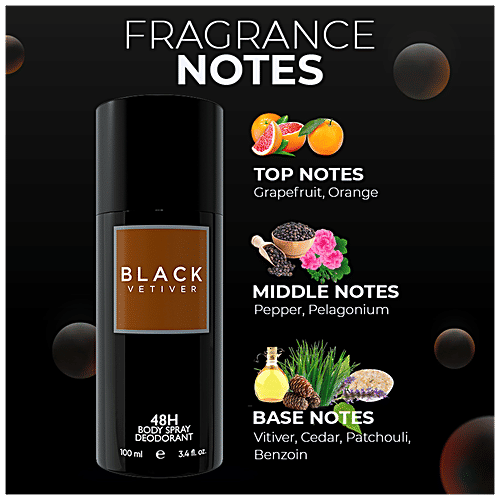 ColorBar 48H Body Spray Deodorant - Black Vetiver, Long-Lasting Freshness, For Men, 100 ml  