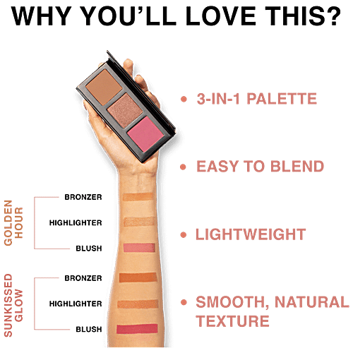 Lakme Absolute Facelift Palette - 3-In-1, Bronzer, Highlighter & Blush, 15 g Golden Hour