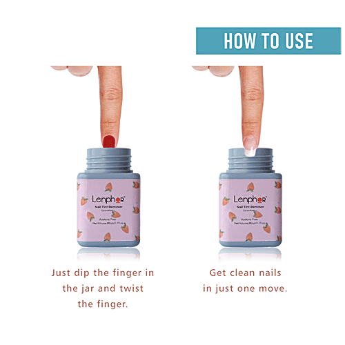 Lenphor Nail Tint Remover - Removes Nail Paint Stains Instantly, Acetone Free, 80 ml Strawberry 03 