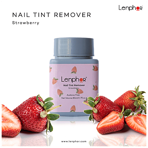 Lenphor Nail Tint Remover - Removes Nail Paint Stains Instantly, Acetone Free, 80 ml Strawberry 03 