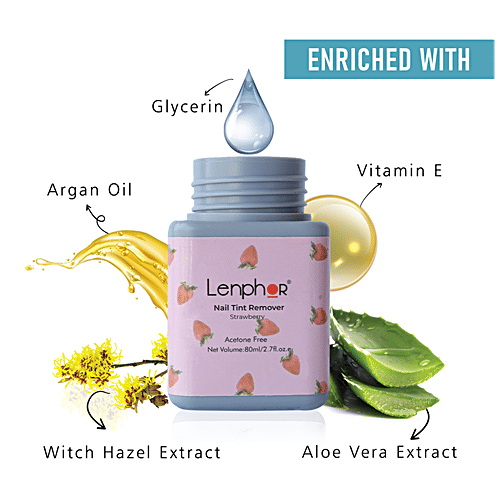 Lenphor Nail Tint Remover - Removes Nail Paint Stains Instantly, Acetone Free, 80 ml Strawberry 03 