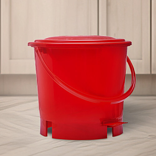 bb home Plastic Pedal Dustbin / Trash Can / Garbage Waste Bin - With Lid For Home, Kitchen, Bathroom, Office, Red, Medium Size, 7 L  
