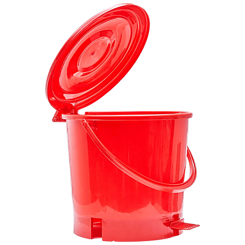 bb home Plastic Pedal Dustbin / Trash Can / Garbage Waste Bin - With Lid For Home, Kitchen, Bathroom, Office, Red, Medium Size, 7 L  