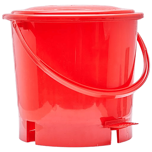 bb home Plastic Pedal Dustbin / Trash Can / Garbage Waste Bin - With Lid For Home, Kitchen, Bathroom, Office, Red, Medium Size, 7 L  