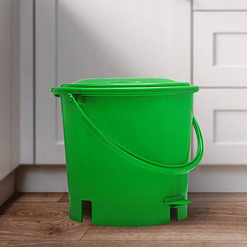 bb home Plastic Pedal Dustbin / Trash Can / Garbage Waste Bin - With Lid For Home, Kitchen, Bathroom, Office, Green, Medium size, 7 L